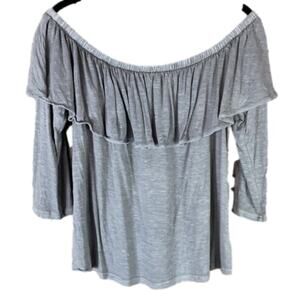 American Eagle Off The Shoulder Flounce Top Cropped Sleeve Gray Size Medium